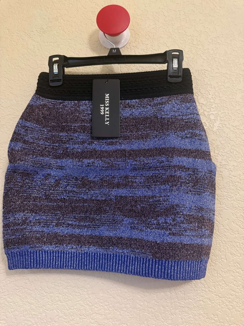 Miss Kelly Striped Blue & Black Knit Mini Skirt